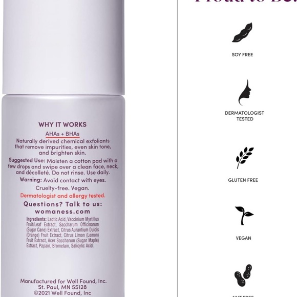 Womaness Brighten Up Face Exfoliating Toner & Dark Spot Treatment - Picture 7 of 11